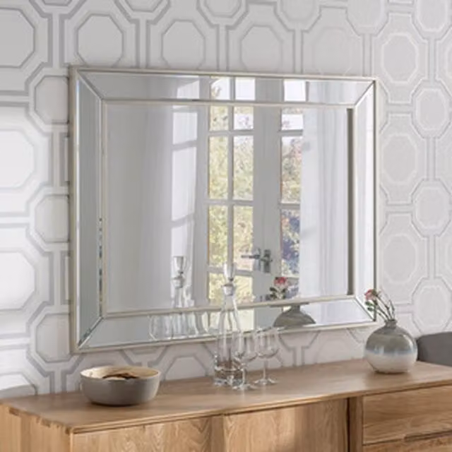 Yearn Minimalist Angled Rectangular Wall Mirror in Metallic Silver, W: 95 cm, H: 120.5 cm – 1
