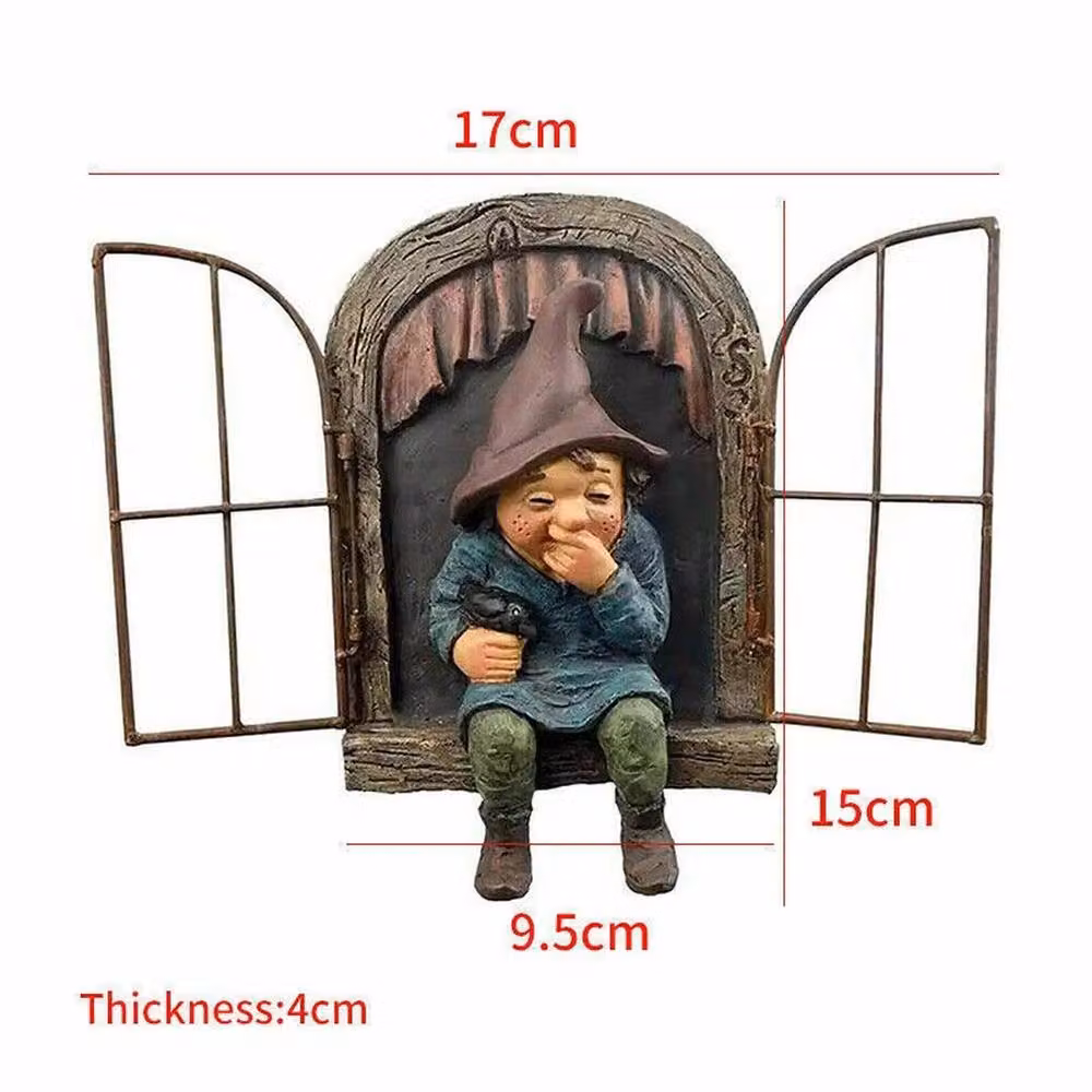 NESTLUNE F Gnome Statue Elf Out The Door Tree Garden Ornament, Brown and Multicolour, H 100 cm x W 15 cm x D 15 cm – 2