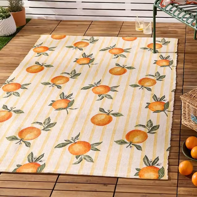 Furn Fruits Oranges Gingham Indoor/Outdoor Woven Rug in Yellow, W/D: 120 x 170 cm – 1