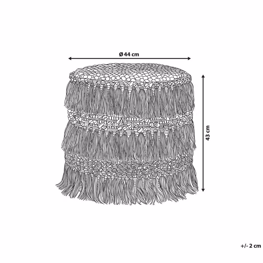 Wyld and Coco Beige Handwoven Cotton Cylindrical Pouffe with Tassels – 3