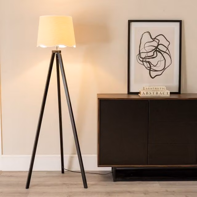 ValueLights Barbro Modern Tripod Floor Lamp with White Fabric Cylinder Shade