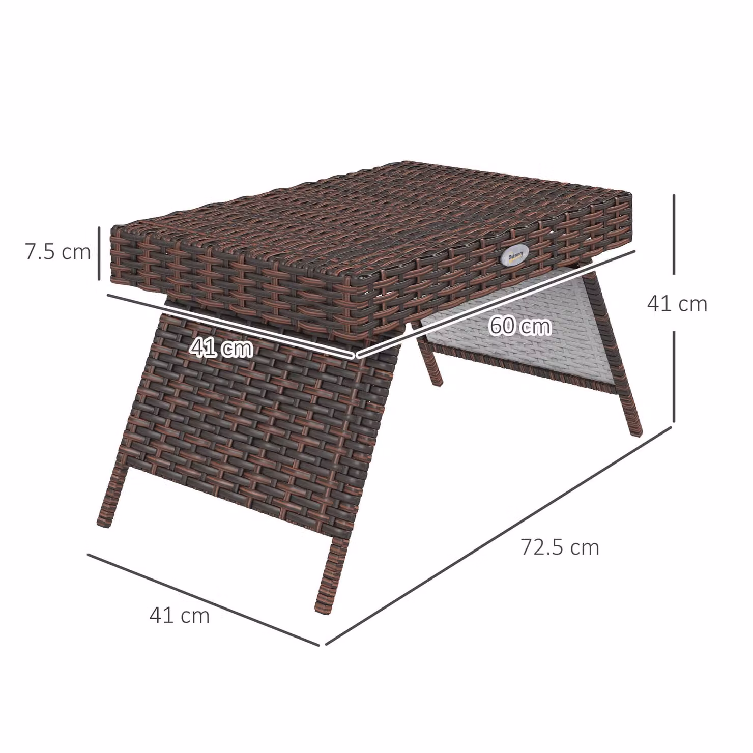 Outsunny Foldable Brown Rattan Outdoor Coffee Table with Powder Coated Steel Frame – 3