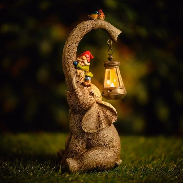 Garden Mile Multicoloured Solar Elephant Gnome Resin Ornament