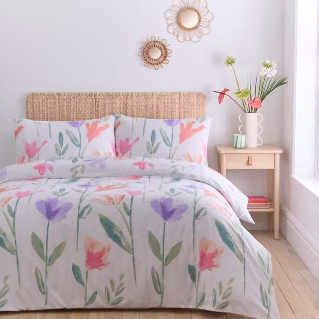 Portfolio Home Charlotte Floral Duvet Cover and Pillowcase Set, Multicolour, W: 138 cm, H: 200 cm, Pillowcase: 90 x 200 cm