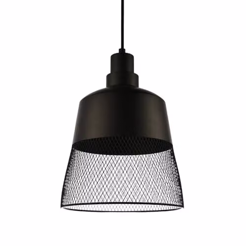 Happy Homewares Industrial Cylinder Pendant Light Shade with Metal Wire Mesh Grill in Black, W: 24 cm, H: 27 cm – 1
