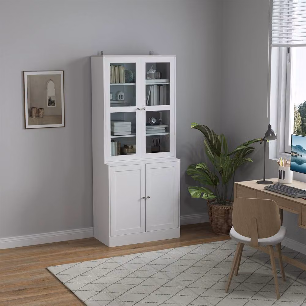 STILVORA White Modern Display Cabinet with Glass Doors and Internal Shelves – 2