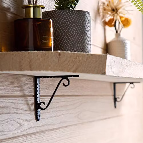 Hammer and Tongs Notched Scroll Iron Shelf Bracket, Black Matt, Pack of 2 – 3