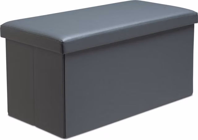 Snug City Faux Leather Rectangular Storage Ottoman with Lid in Grey, W/D/H: 76 x 38 x 38 cm