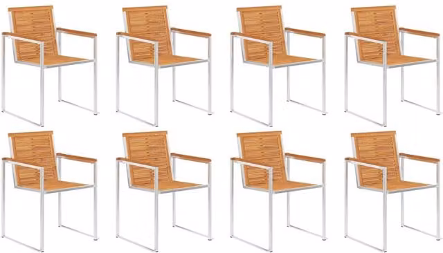 Berkfield Home Set of 8 Classic Garden Chairs in Brown Solid Acacia Wood and Stainless Steel – 1