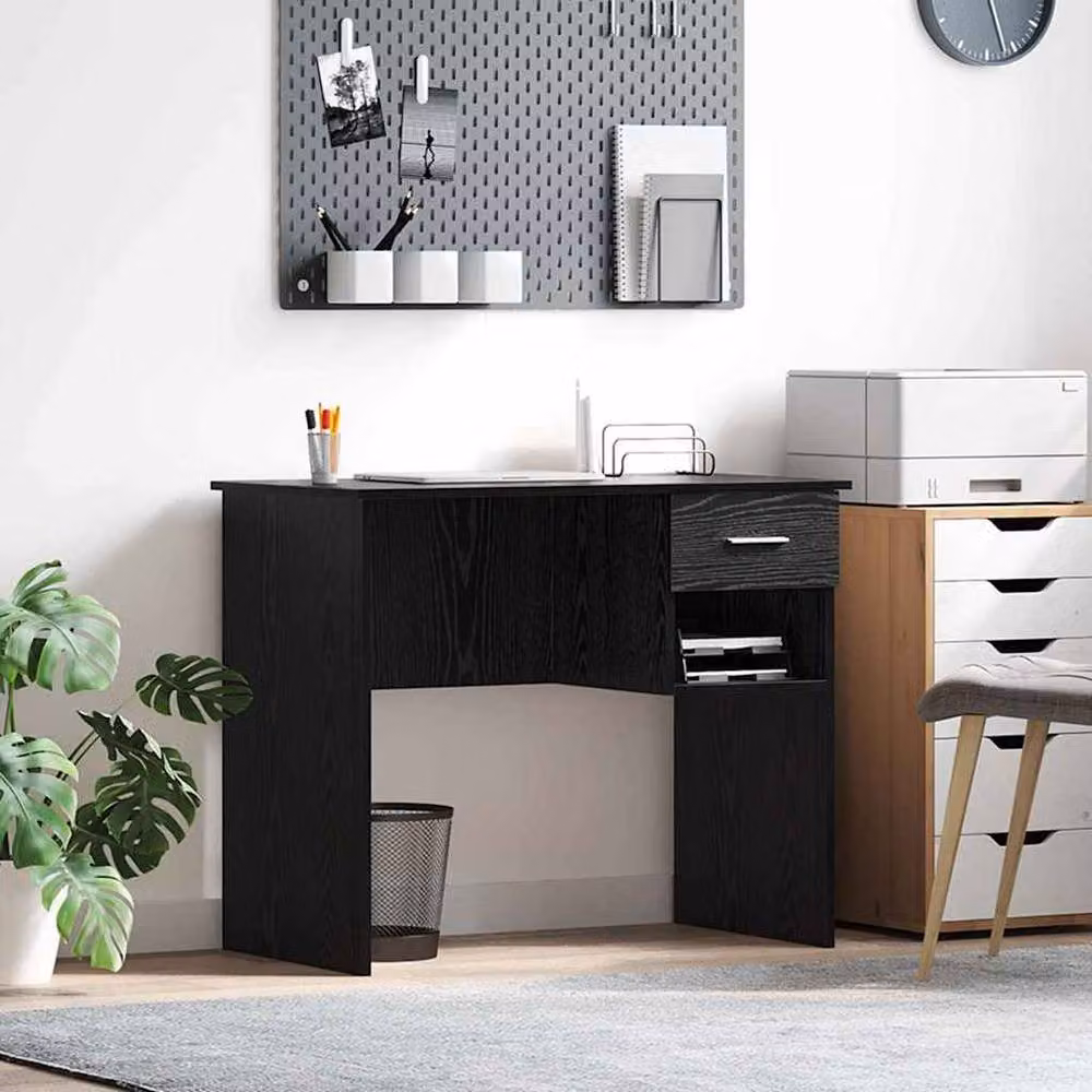 Berkfield Home Modern Writing Desk with Storage in Black Oak, W/D/H: 90 x 49.5 x 75 cm – 2