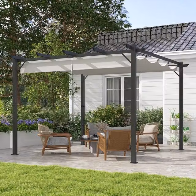 Outsunny Pergola Gazebo Awning Canopy Sun Shade in Grey