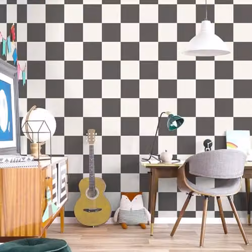 Holden Decor Modern Abstract Checked Wallpaper for Childrens Bedrooms in Anthracite and White – 3
