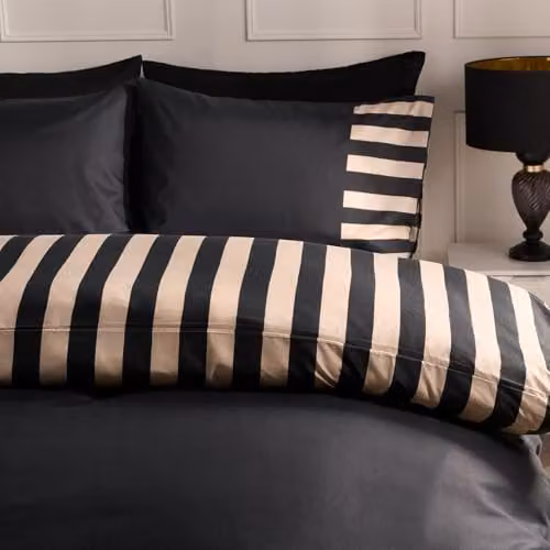 OHS Reversible Microfibre Polyester Double Duvet Cover Set with Pillowcases, Black, W/D/H: 200 x 200 cm, Pillowcases: 50 x 75 cm – 2