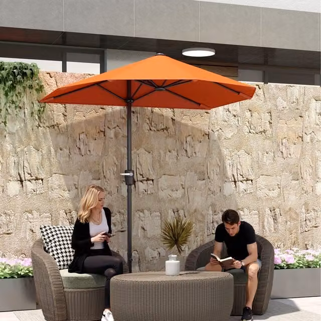 Outsunny Orange Half Parasol Market Umbrella for Garden and Balcony, 2 m
