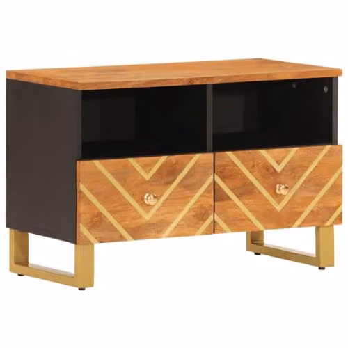 vidaXL Modern Geometric TV Cabinet in Brown and Black Solid Mango Wood and Metal, W/D/H: 70 x 33.5 x 46 cm