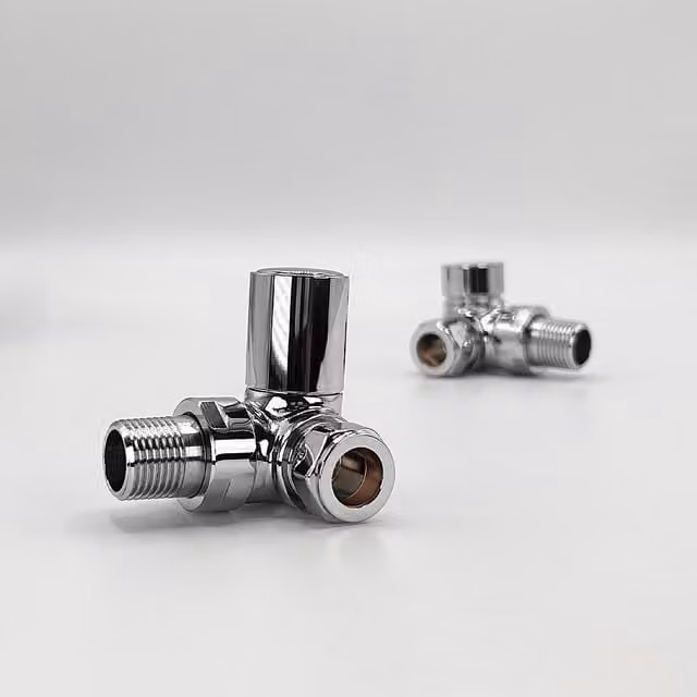 Lux Heat Corner Round Manual Valve Set in Silver Chrome