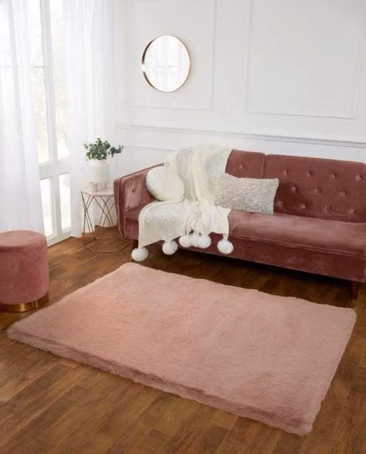 The Linen Consultancy Super Luxe Faux Fur Blush Pillow in Light Pink, W: 80 cm x L: 150 cm