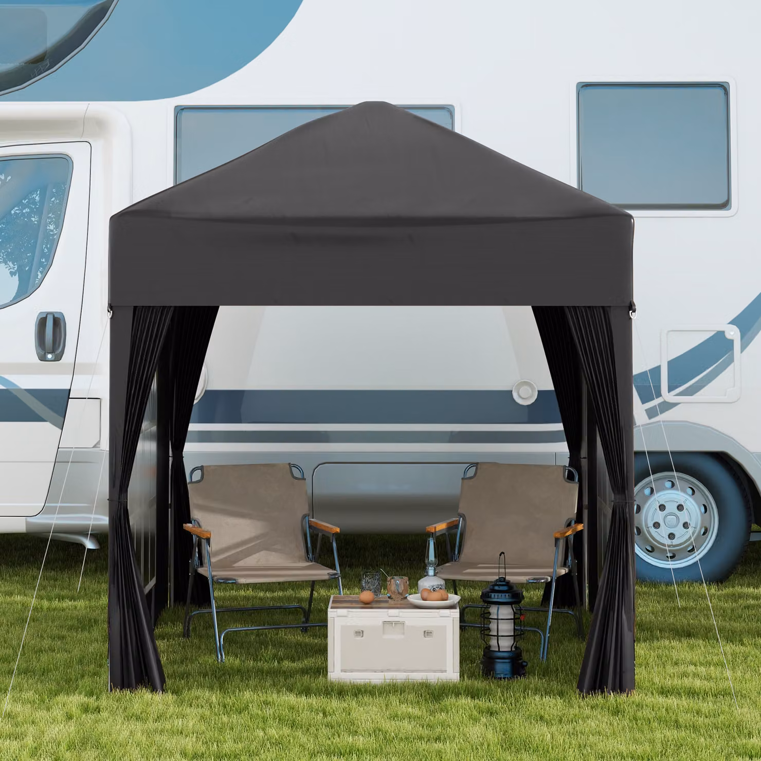 Outsunny Waterproof Pop Up Gazebo with Removable Walls and Carrying Bag, Black, W/D: 200 x 200 cm, H: 240 cm – 8