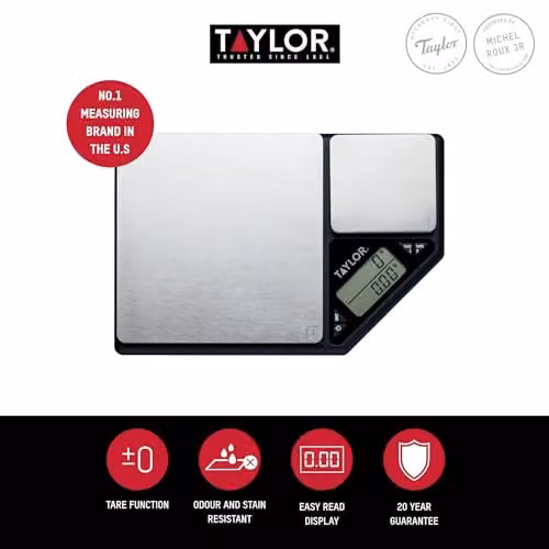 Taylor Dual Platform Digital Kitchen Scale in Black and Silver with Stainless Steel Finish and 5kg Capacity – 2