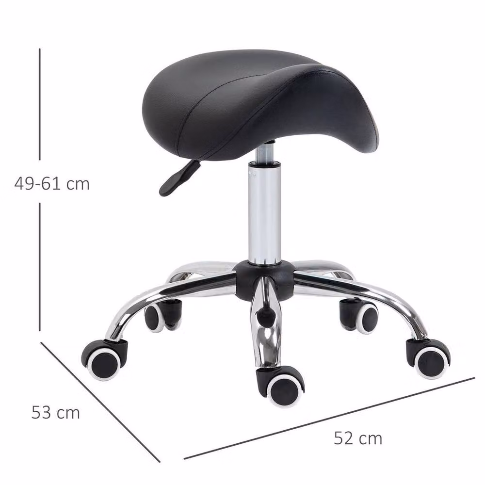 EONLION Black PU Leather Saddle Stool with Adjustable Height and Moulded Padded Seat – 2