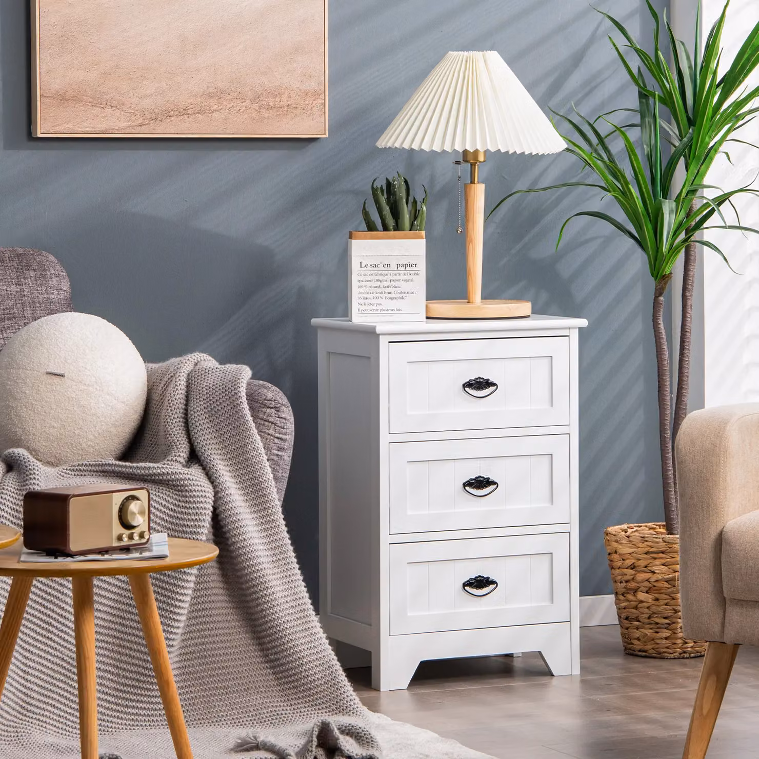 Costway Vintage Wooden 3-Drawer Bedside Table and Accent End Table in White – 5
