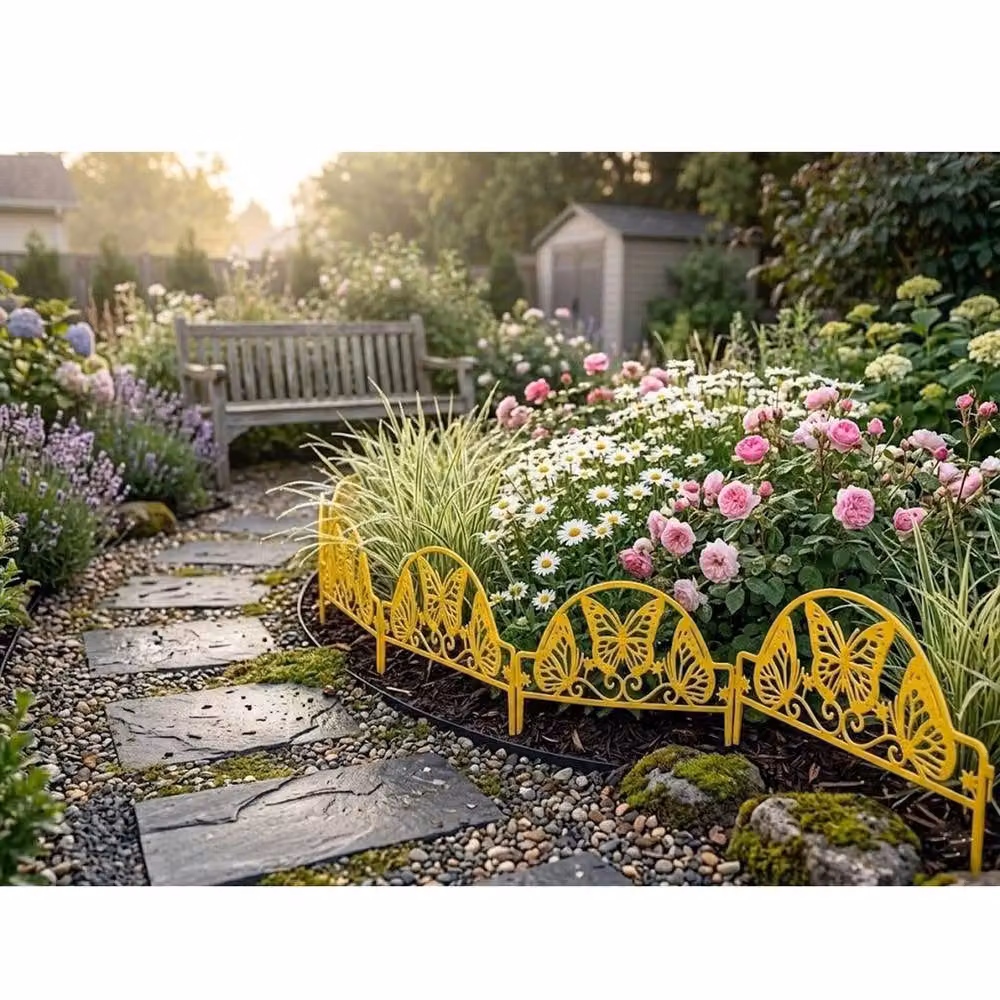 EONLION Yellow Plastic Lawn Border Edge Fence, 10 Pack, Width: 100 cm – 2