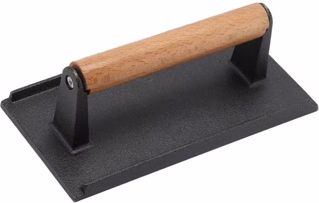 VOGREX Heavy Duty Cast Iron BBQ Grill Press in Black, W/D/H: 21.0 x 11.0 x 8.0 cm