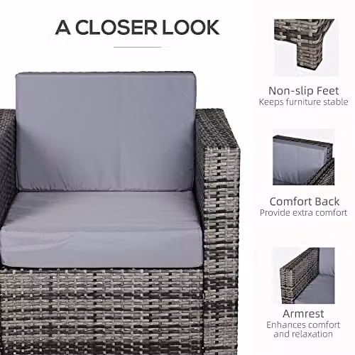 Outsunny Modern Grey Rattan Garden Single Sofa Armchair – 4