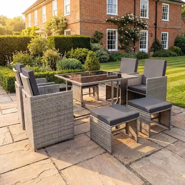 Artemis Home Giulia 9 Piece Grey Polyrattan Outdoor Cube Set with Glass Table
