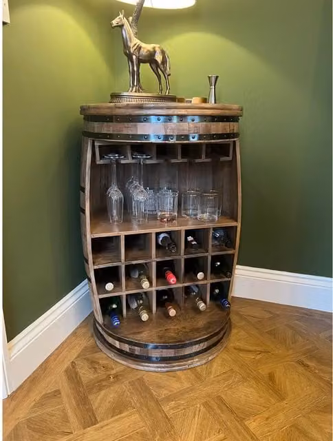 Elm Home And Garden Rustic Solid Mango Wood Barrel Wine Rack, Brown, W/D/H: 60 x 3 x 90 cm