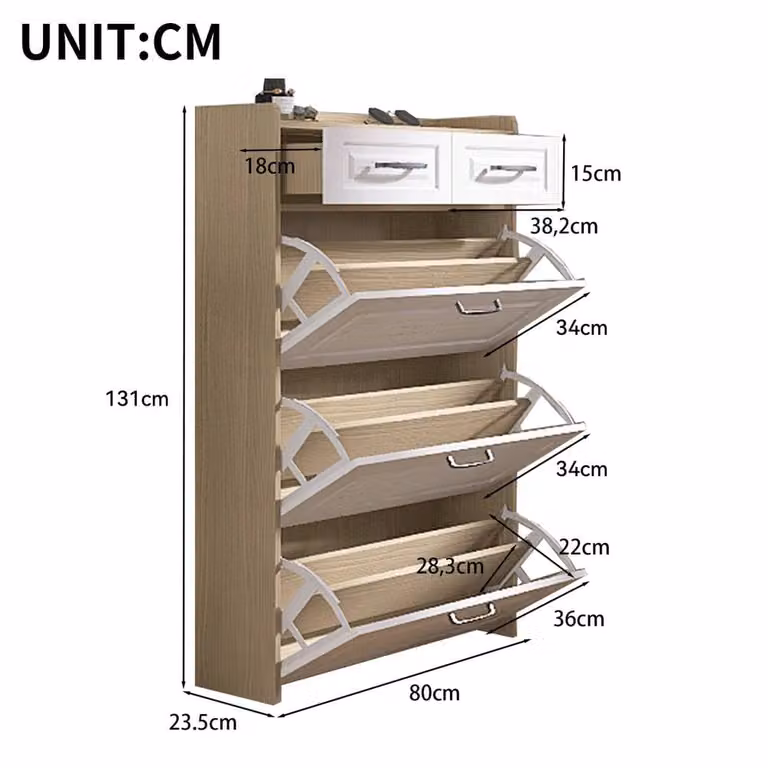 Matteo White Narrow Wooden Shoe Storage Cabinet with Tilting Compartments and Internal Shelves