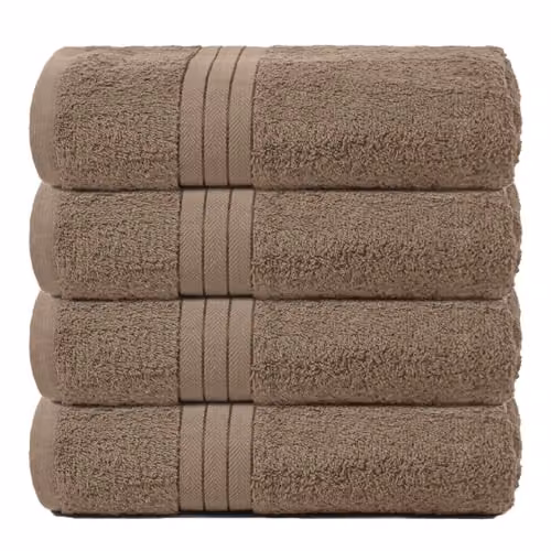 OHS 4 Pack of Light Beige Cotton Terry Bath Towels