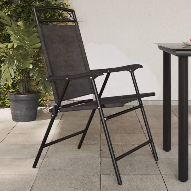 Berkfield Home Set of 2 Folding Garden Chairs in Melange Grey Steel and Textilene – 1