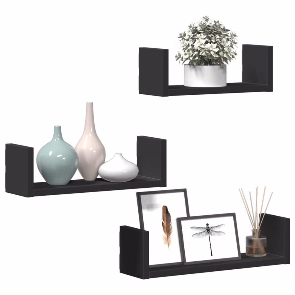 Berkfield Home Set of 3 Black Modern Wall Mounted MDF Shelves – 3