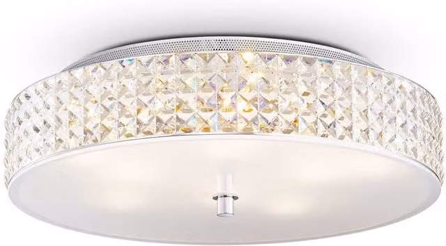 Ideal Lux Roma 9 Light Flush Ceiling Light in Chrome and Grey with Crystal Glass