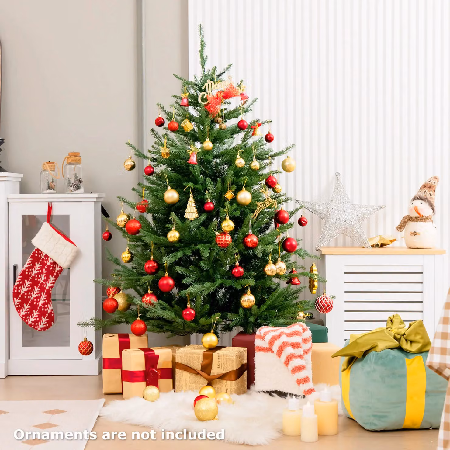 Gymax 136 cm Green Artificial Christmas Tree with 180 Warm White LED Lights – 4