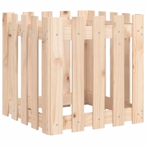 vidaXL Garden Planter with Fence Design in Natural Beige Solid Pine Wood, W/D/H: 50 x 50 x 50 cm