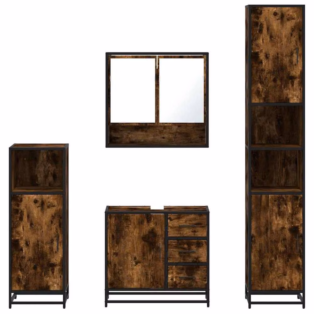 Berkfield Home 4-Piece Industrial Bathroom Furniture Set in Smoked Oak Brown – 4