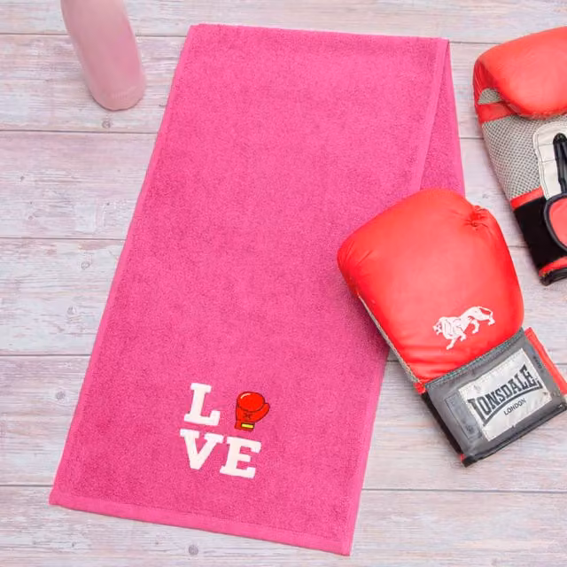 Duncan Stewart Love Sports Boxing Cotton Terry Towel in Pink