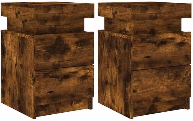 Berkfield Home Set of 2 Modern Bedside Cabinets with Integrated LED Lights in Smoked Oak Brown, W/D/H: 35 x 39 x 55 cm – 1