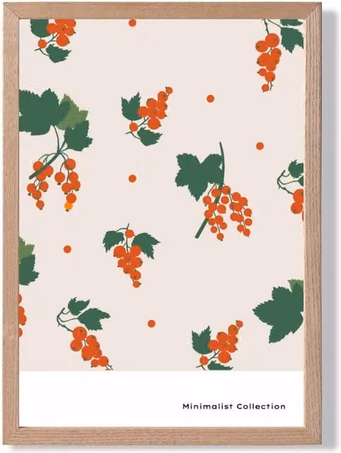 ARTZE Orange and Green Fruit Flower Market Minimalist Framed Botanical Print with Oak Frame, A4