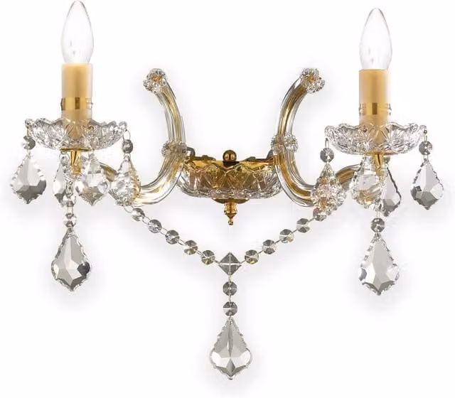 Ideal Lux Florian 2 Light Indoor Candle Wall Light in Gold and Crystal Glass