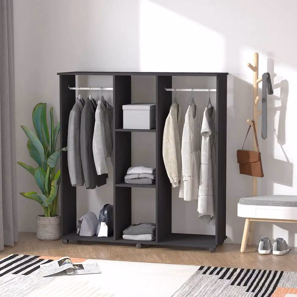 SPETLEK Mobile Double Open Wardrobe Clothes Hanging Rail in Matt Black, W/D/H: 120 x 128 x 60 cm – 3