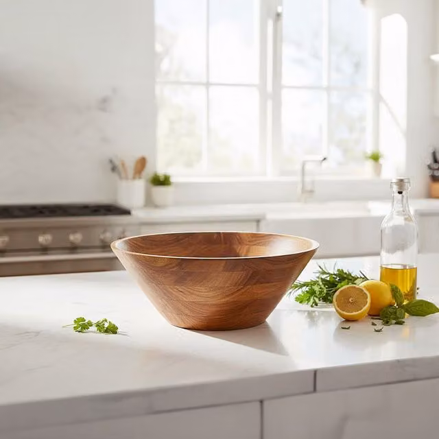Orsina Rosi Large Round Sheesham Wood Tapered Salad Bowl in Brown – 2