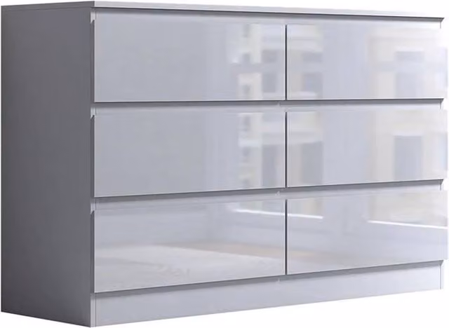 SPETLEK 6 Drawer Chest of Drawers in White Glossy Scandinavian Style – 1