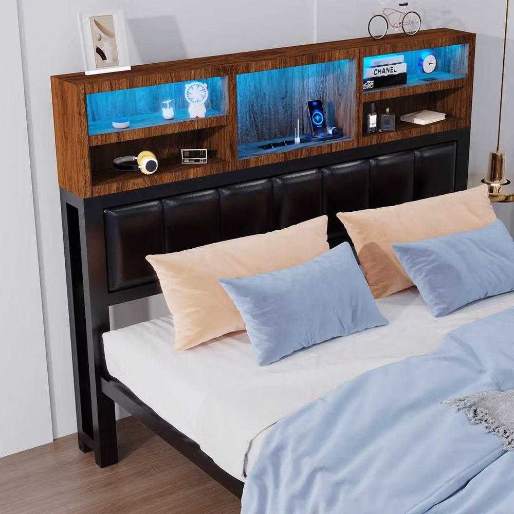 FLAVORA Industrial Metal Platform Cot Bed Frame with RGB Under-Bed Lighting and USB Charging Port in Black – 4