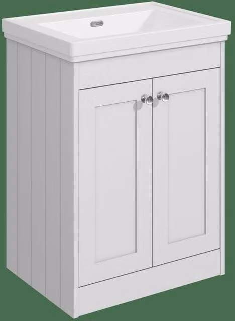 Balterley Classic Floor Standing 2 Door Bathroom Vanity Unit with Basin, White, W: 60 cm, D: 45.3 cm, H: 80 cm