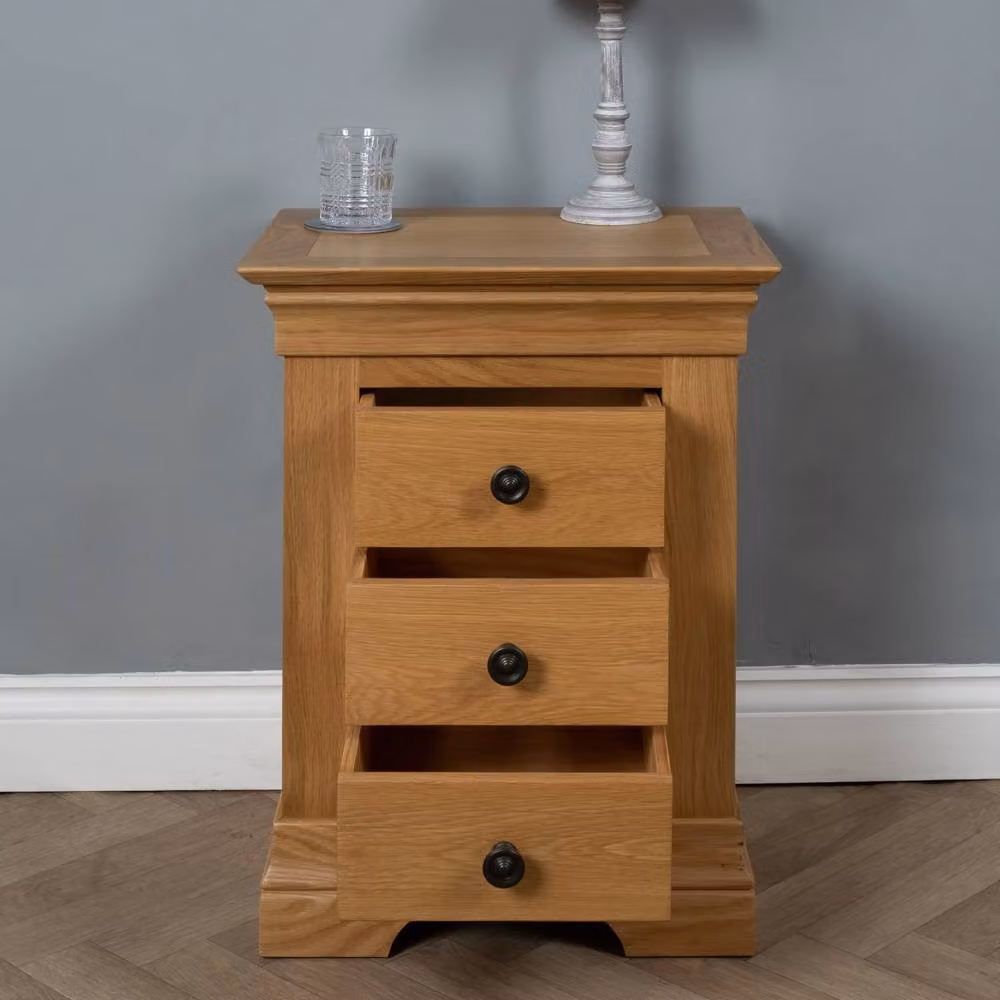 Elm Home And Garden 3 Drawer Oak Bedside Cabinet in Tan – 2