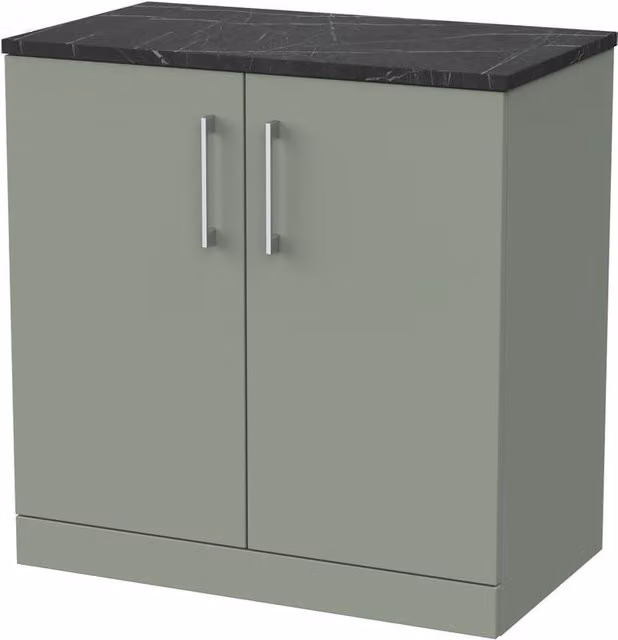 Balterley Pershall 2 Door Bathroom Vanity with Black Pietra Top, Reed Green, Width: 80 cm
