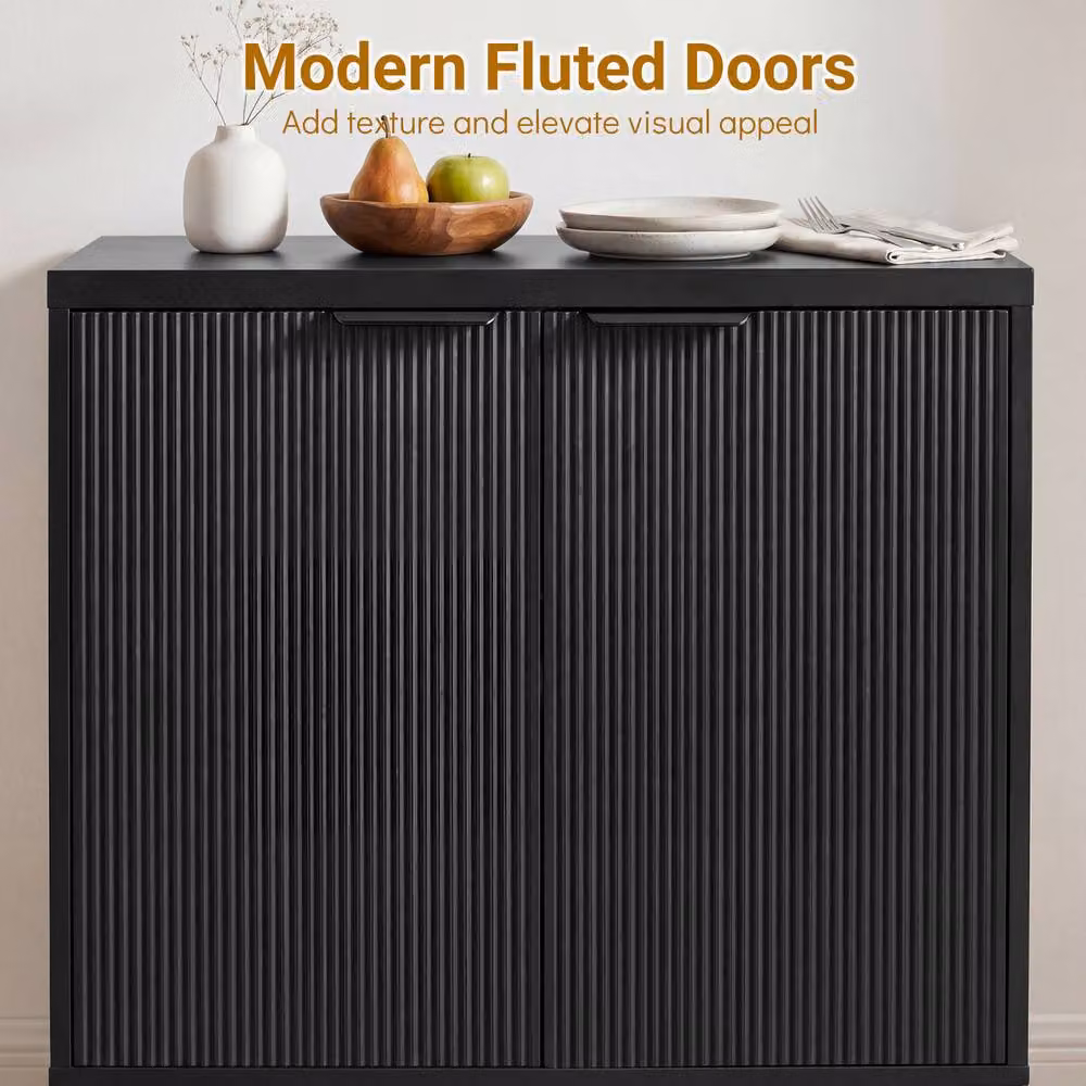 Costway Modern Fluted Sideboard Buffet Cabinet with 2 Doors in Black – 5